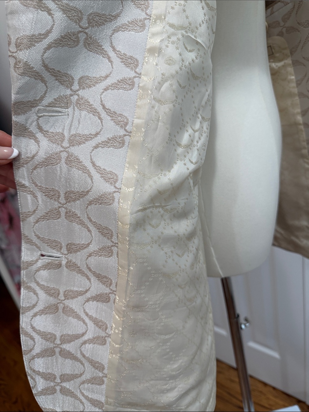 Zadig & Voltaire Vicka Jacquard Wings Blazer Cream Gold Flop Packets US 8-10 - Picture 11 of 16